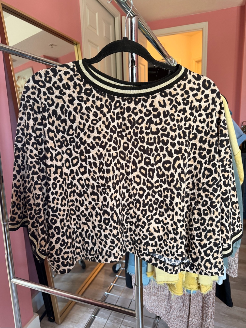 Dressed in LALA Black and Cream Leopard Crop Top